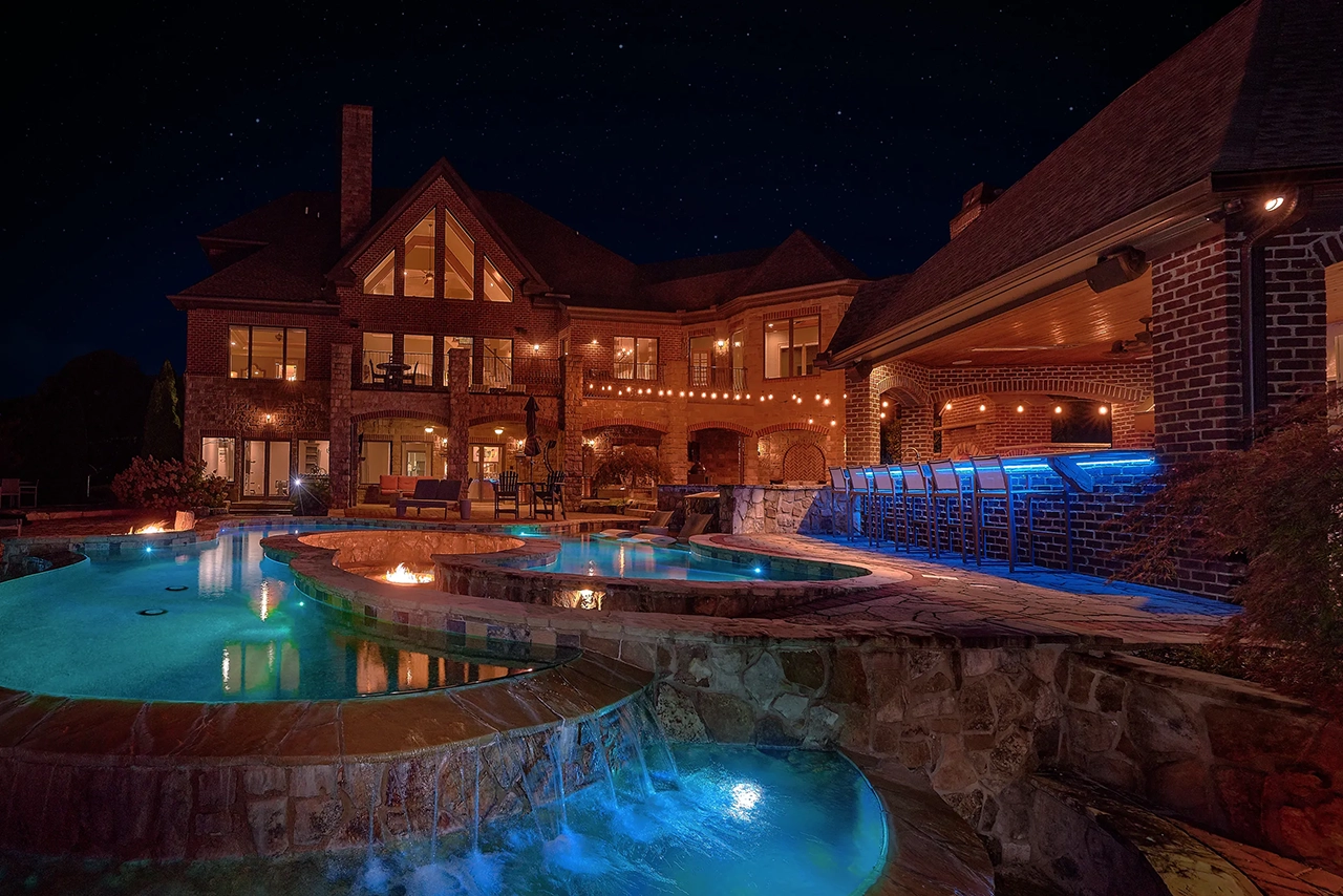 Waterfall in the Pool at Night