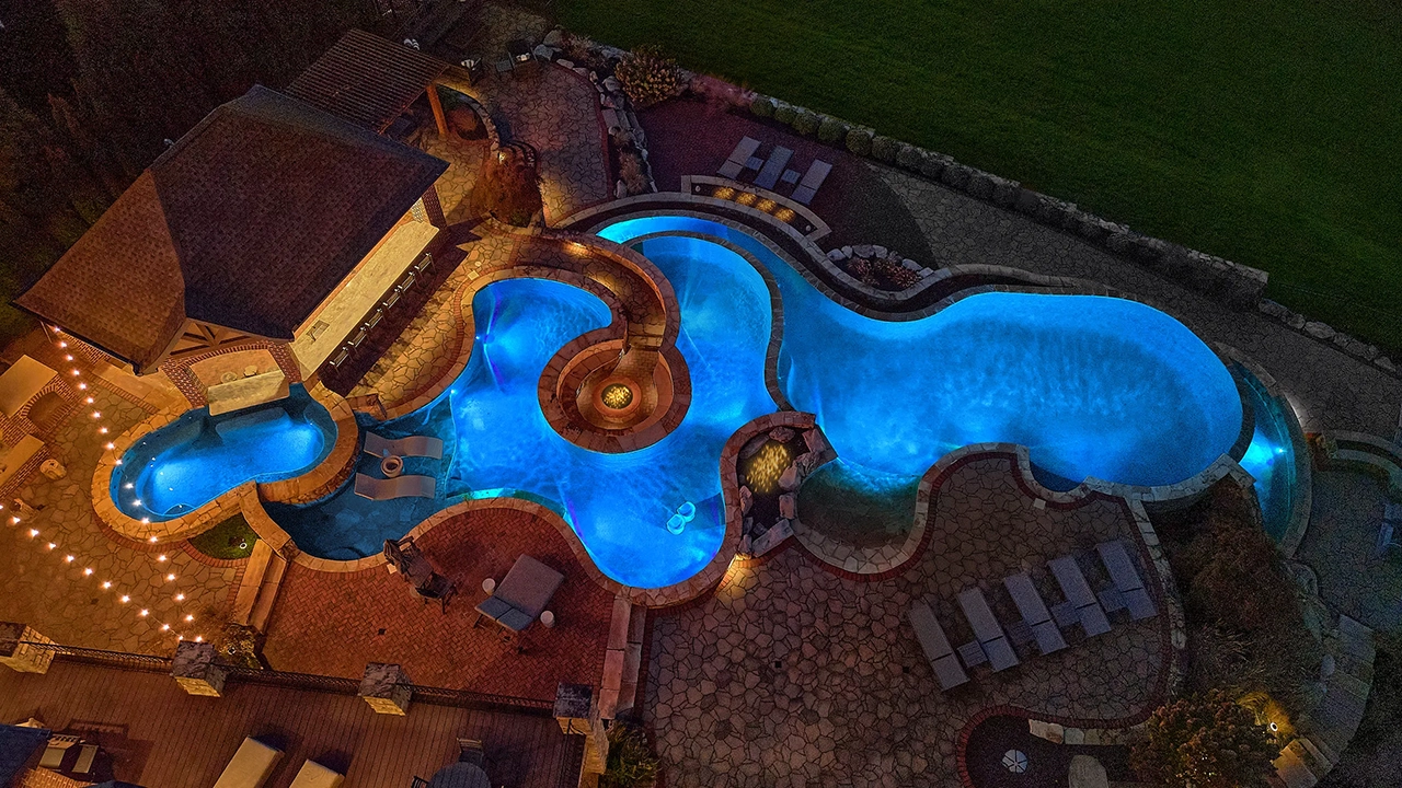 Pool Overhead Drone at Night