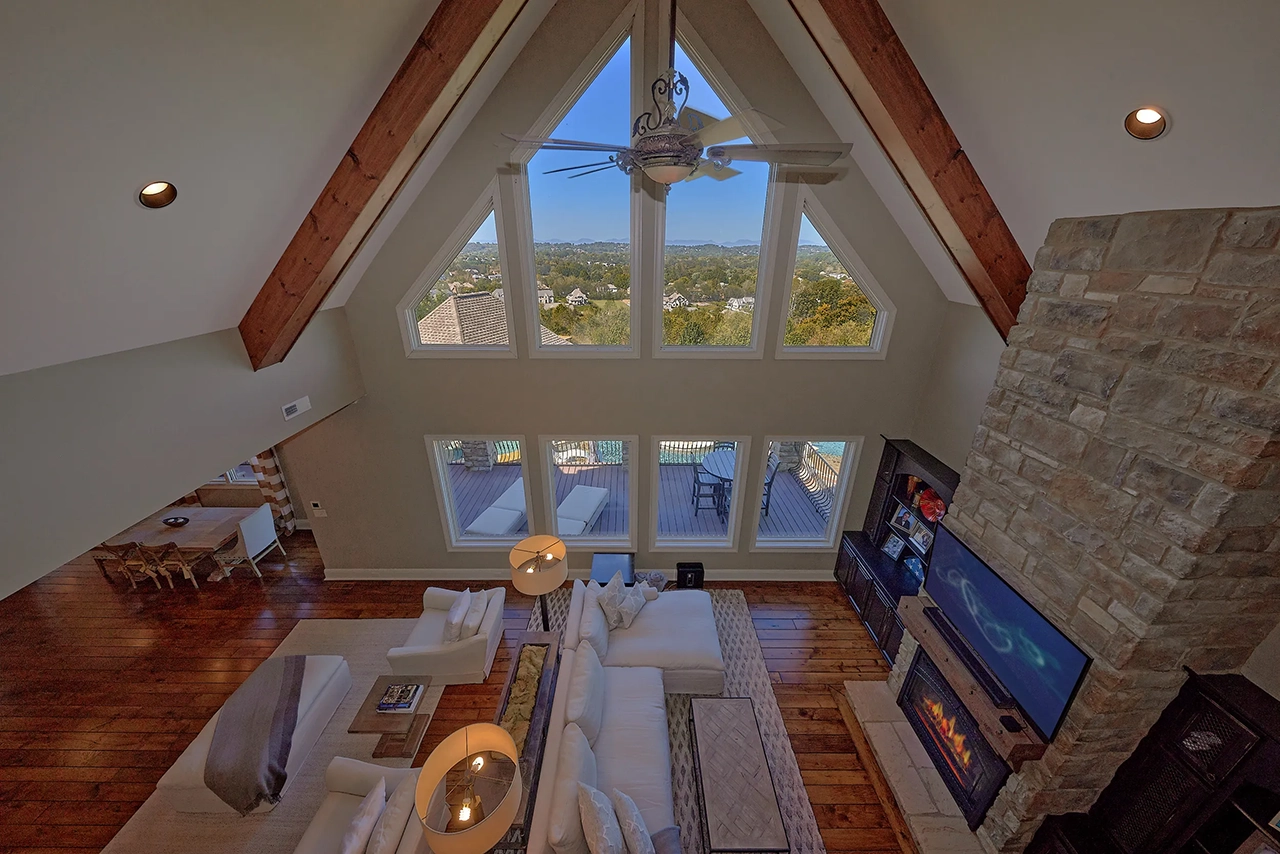 Upper Level Open View of Living Room and Views